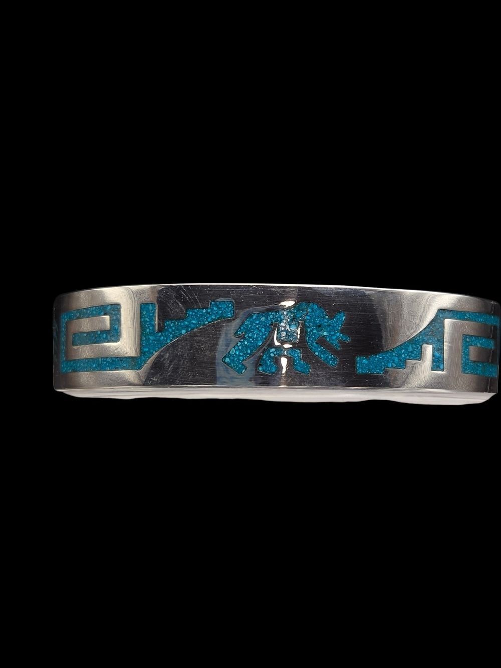 Sterling Silver Turquoise Bear Inlay Cuff Bracelet 16g -read